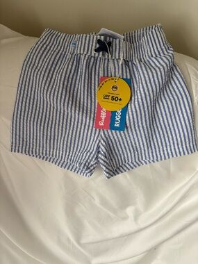 Ruffle Butts Blue & White Seersucker Stripe Shorts